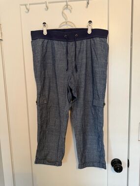 George Blue Chambray-Style Cropped Cargo Pants